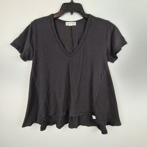 TREASURE & BOND Womens Oversized Top XS Black Flared V-Neck T-Shirt Flowy Cotton